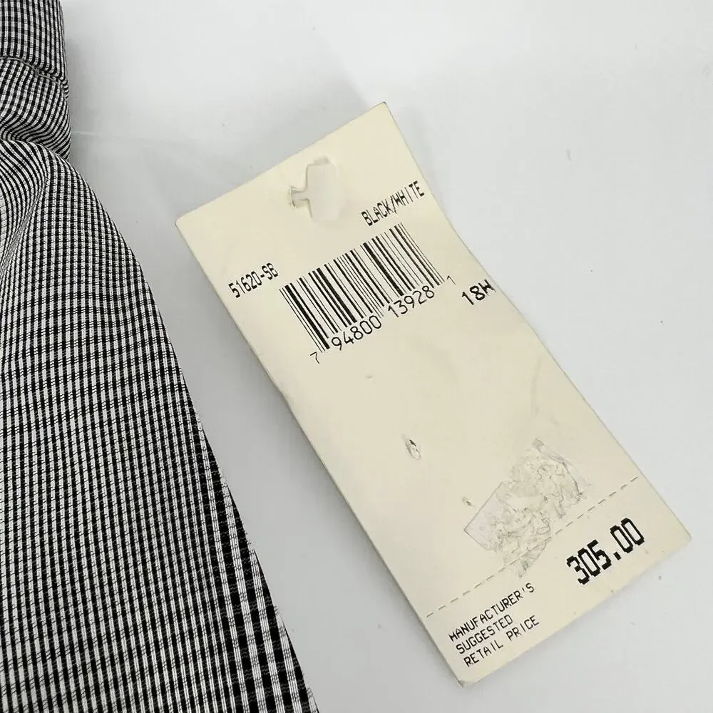 Vtg Tamotsu Women Trouser Pants Cotton Silk Blend 18W Black White Glen Plaid NEW